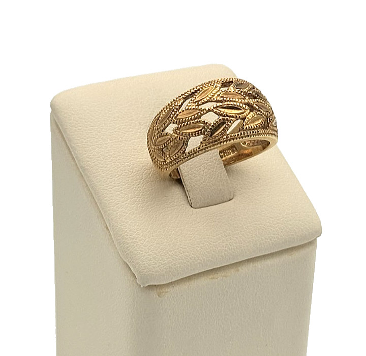 Gold-Plated 925 Sterling Silver Leaf Filigree Ring - Size 7