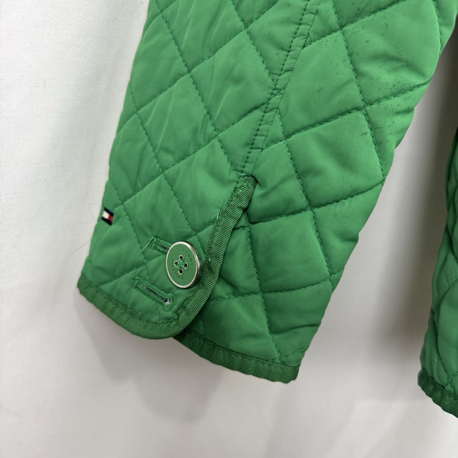 Tommy Hilfiger Women’s L Green Quilted Coat Classic Jacket Waist Tie Full Zip thumbnail 5