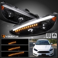 Spec-D Headlights Jet Black Fits 2015-2018 Ford Focus LED Sequential Signal Projector Headlights