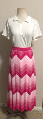 NWT (XL) Ming Wang A-Line Multi Color Pink White Knit Lined Midi Skirt $210
