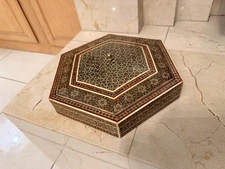 Persian Lacquered Wooden Inlaid Khatam  Trinket Box candy box mosaic Iranian 