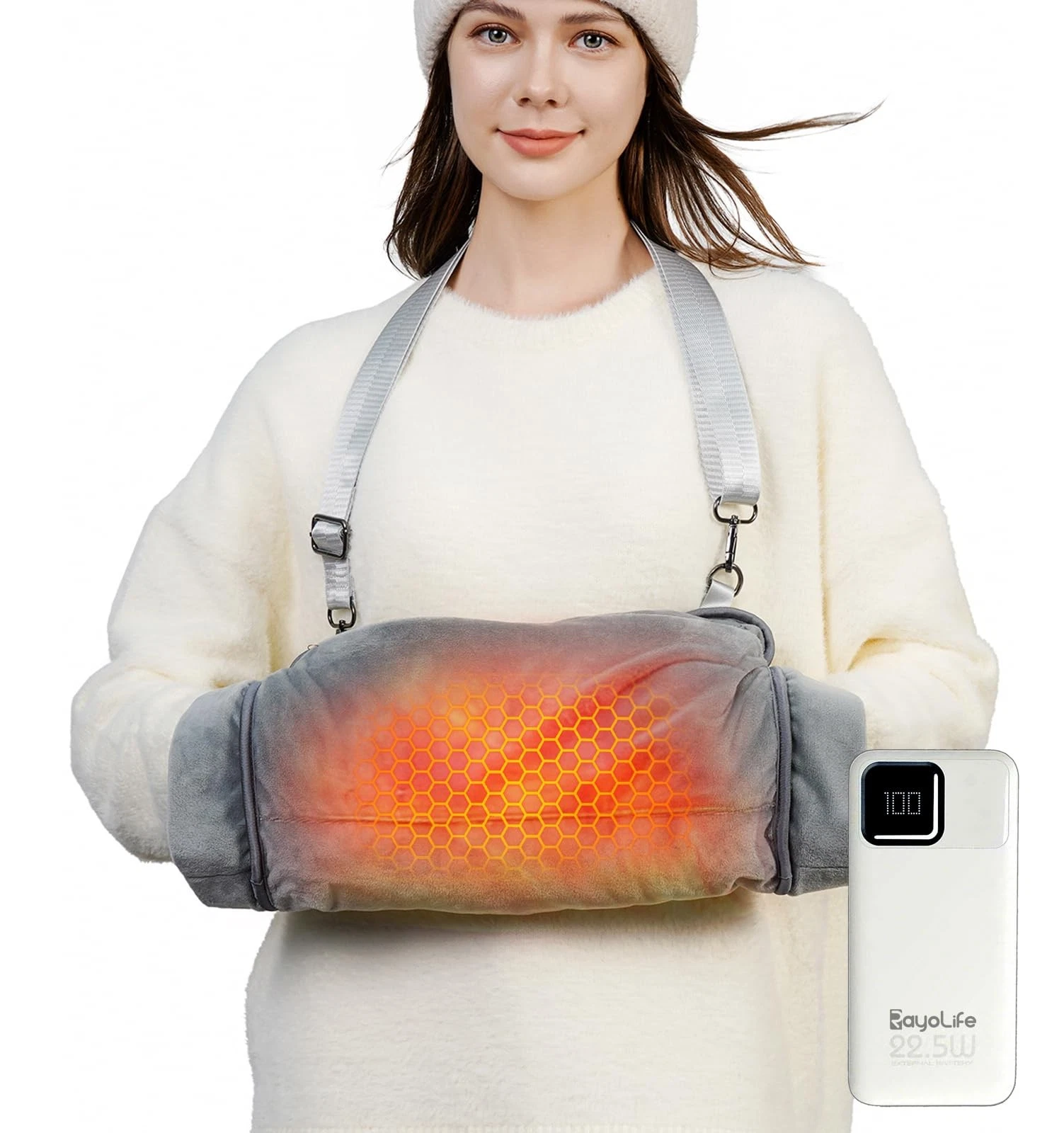 Rechargeable Hand Warmer Pouch with Far Heating Technology, Heated Muff for M...