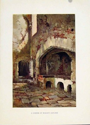 Original alte Vintage Druck Ecke Wolsey Küche um 1920 Haslehust Hampton Court
