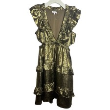 TCEC Dress Women S Bronze Tiered Ruffle Side Cutout Holiday Party Cocktail Glam