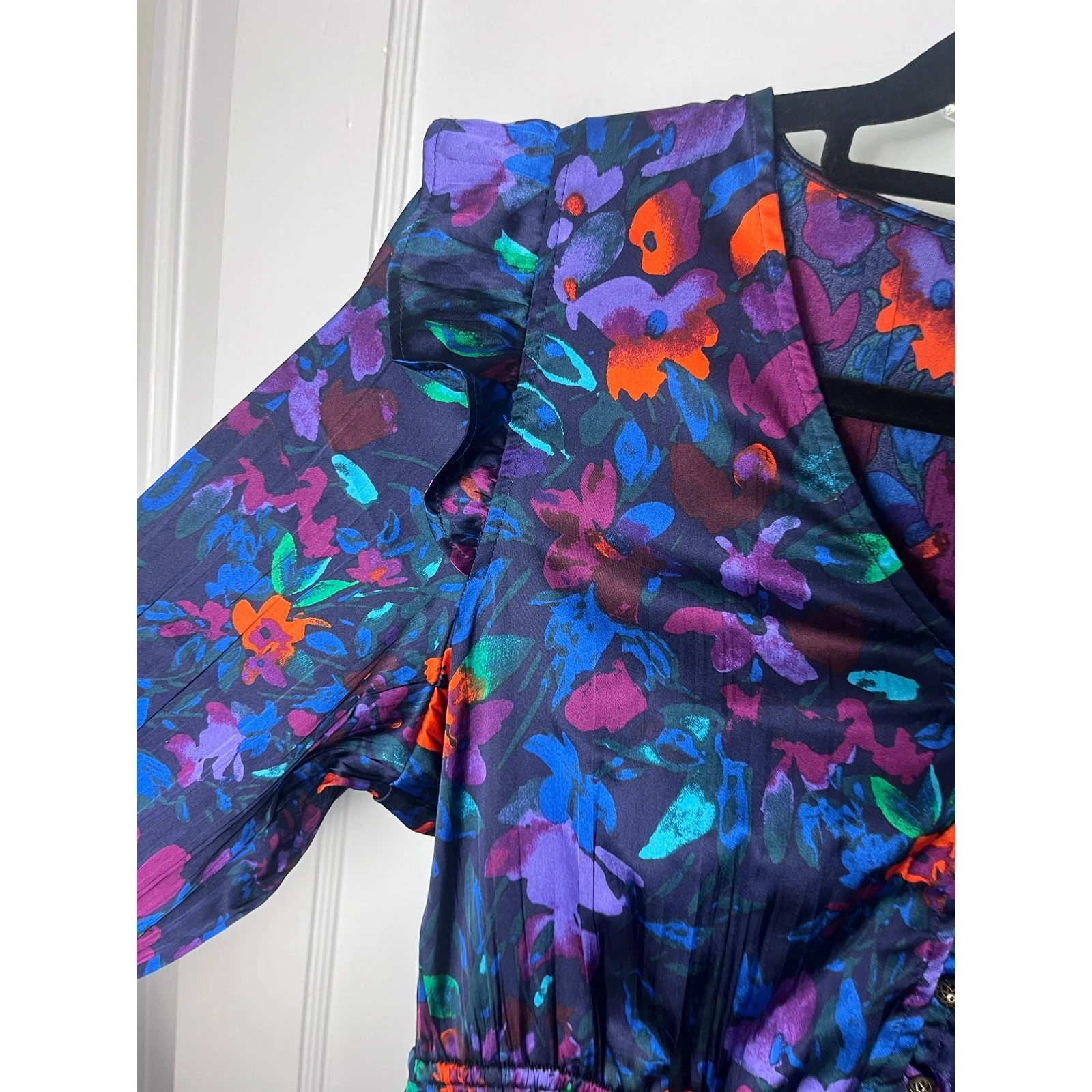 VETEMENTS Mini Abito The Pioneer Donna Blu Manica Lunga Boho Floloreale Balza Taglia S