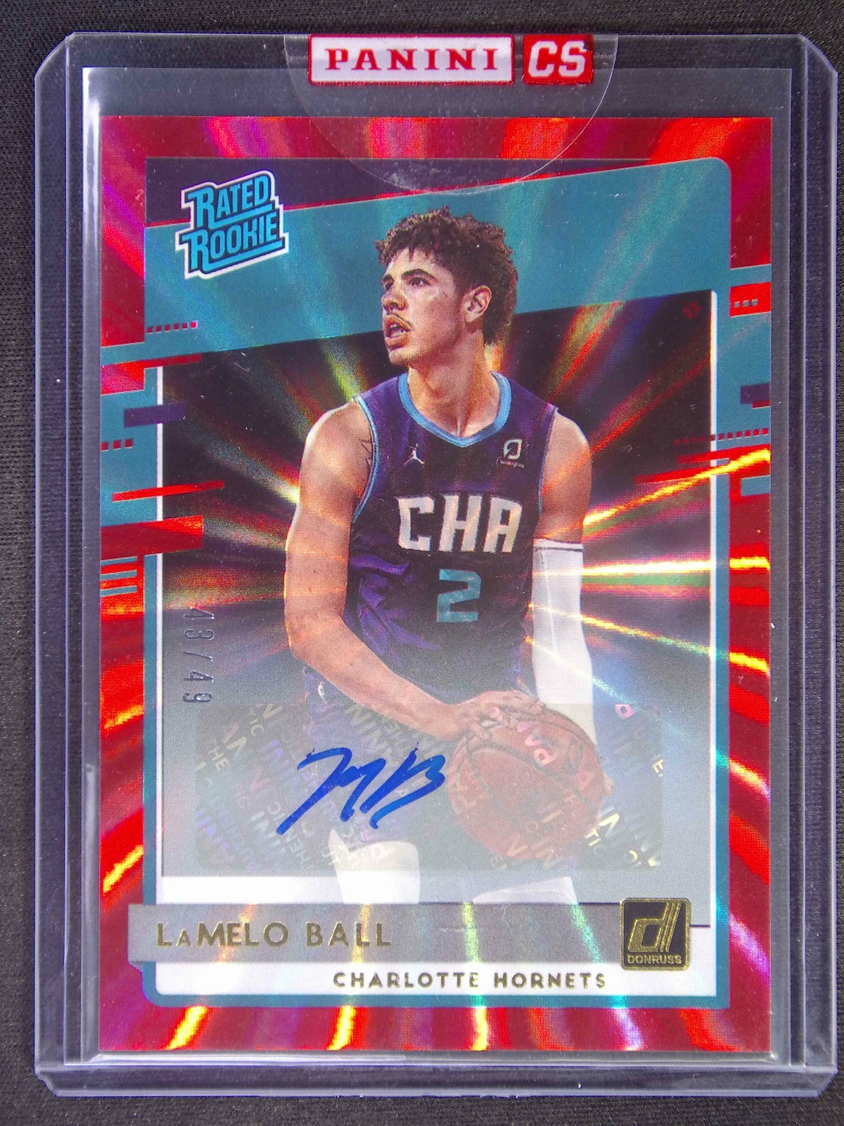 2020-21 Panini Donruss LaMelo Ball #202 RC Rated Rookie Auto Red Laser /49