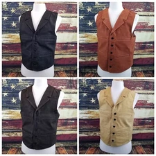 Wyoming Traders Mens Buffalo Leather Snap Up Western Cowboy Ranch Wear Vest 