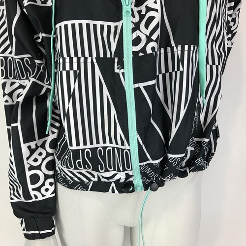 Bonds Sport Jacket Black Size S 8 10 Bold Print Hood Windbreaker Zip Front - Picture 3 of 12