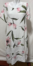 Lungo L'Arno Women Linen Dress Medium New NWT Italy White Pink Floral Long