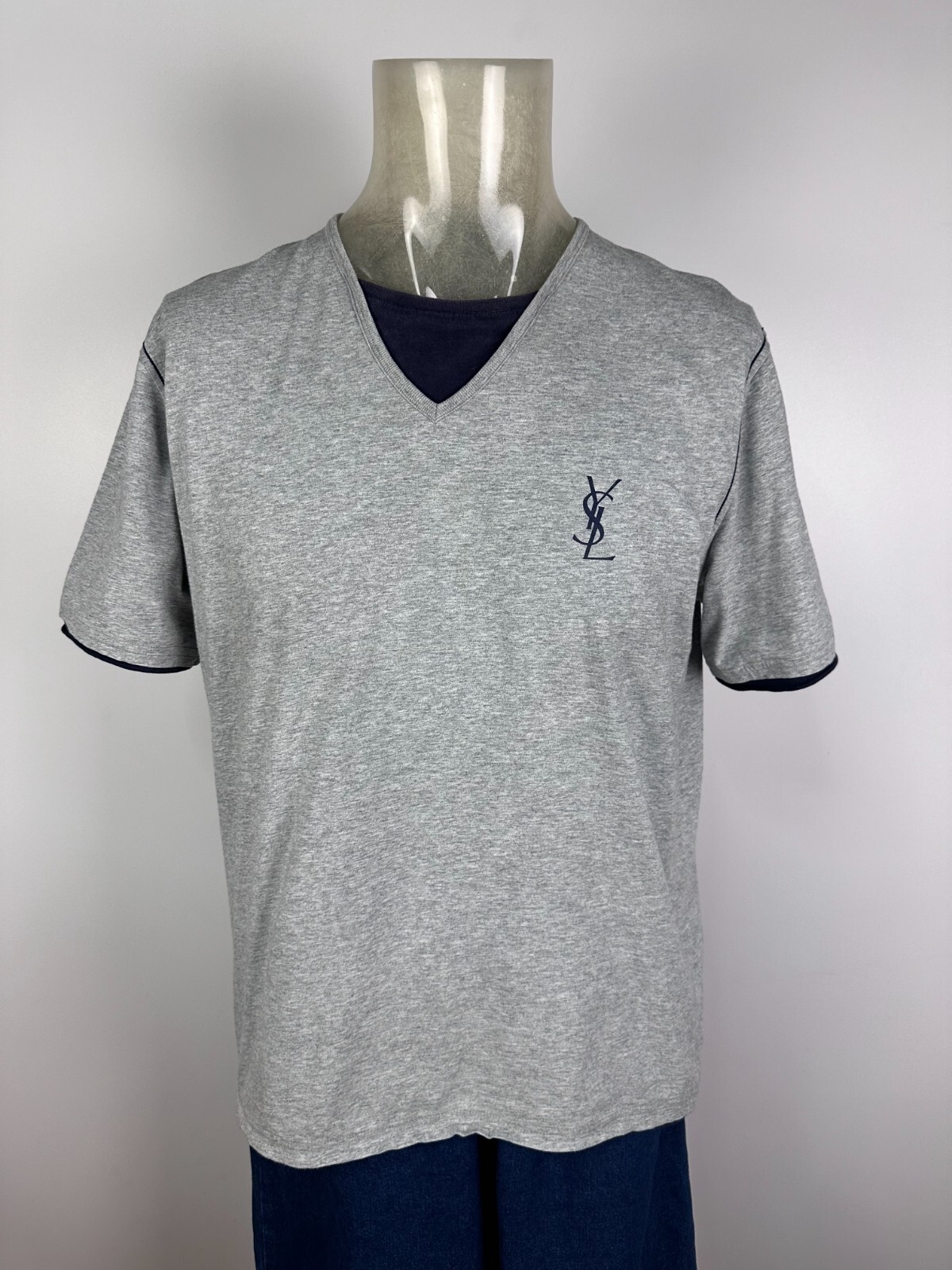 Yves Saint Laurent T Shirt Logo Grigio Blu Taglia L Uomo