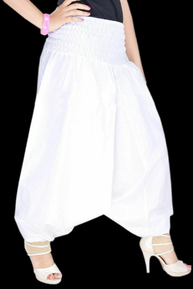 Alibaba Blanco Gitano Pantalones Yoga Harén Pantalón Suelto Indio Algodón Sólido Pantalones Foto 2 de 4