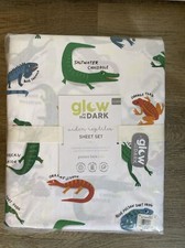 Pottery Barn Kids Aiden Reptiles Glow in the Dark Queen Sheet Set NEW