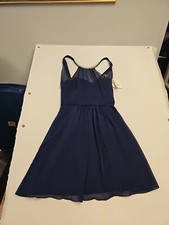 Davids Bridal Marine Blue Chiffon Beaded Neck Cocktail Dress W11082 Size 8 NEW