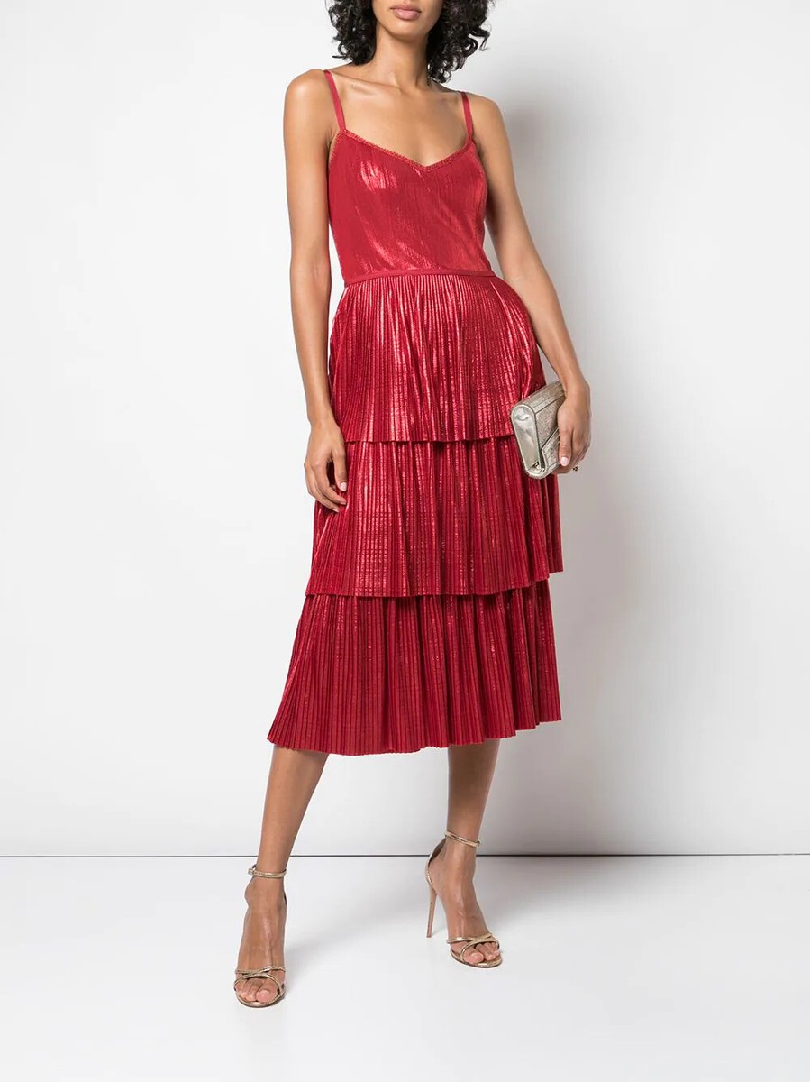 marchesa notte dress red Marchesa Notte Red Lace Short Sleeve Midi Tea Dress