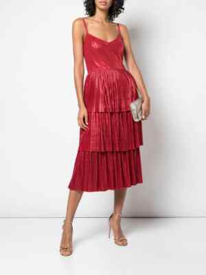 marchesa notte pleated dress NWT MARCHESA NOTTE Pleated Tiered Midi Evening Dress 8U.S. Red MSRP$696