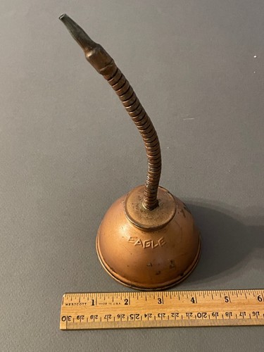VTG EAGLE OIL COPPER TONE METAL FLEX TIP THUMB PUSH ADVERTISING OIL CAN