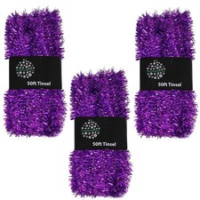 Christmas Tree 3 Packs 50ft x 3cm 150ft Tinsel GREAT VALUE - Purple