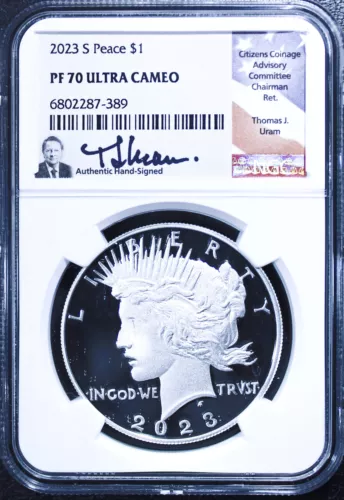2023-S  Peace Silver Dollar - NGC Proof-70 UCAM - Thomas J Uram Signed