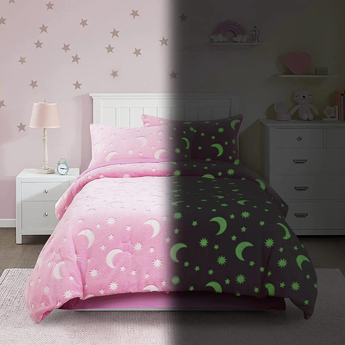Glow in the Dark Comforter Set 5 Piece Twin Twin XL with Sheets Pink Velvet Bed