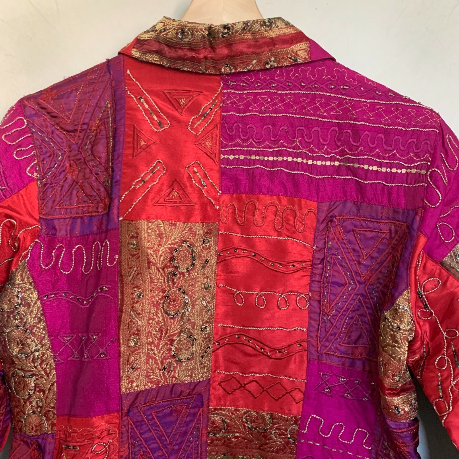 Chico's Jacket Fuchsia Red Multi Patch Embroidere… - image 5