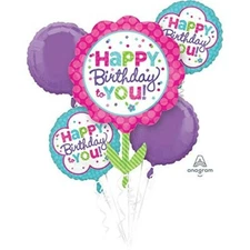 Anagram HAPPY BIRTHDAY To YOU Flower Foil Balloon Bouquet 5 Balloons Shape XL