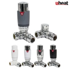 Thermostatic TRV Corner Radiator Valves 15mm x 1/2" Lockshield Modern Head Kit