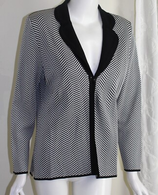 Exclusively Misook Sz LP L P Black White Chevron Acrylic Knit Blazer Jacket
