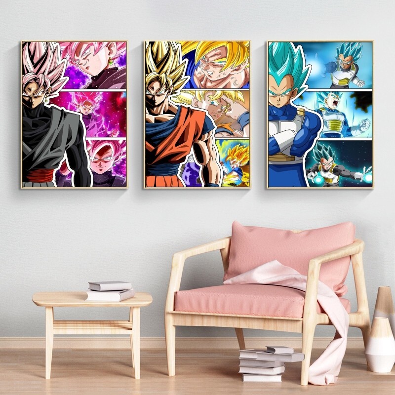 Poster Dragon Ball Toile Cotton - Son Goku Vegeta Gogeta - Sans Cadre - Choix Taille