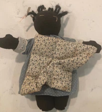 African American Folk Art Primitive Rag Doll w/Quilt Unbranded Fabric Handmade