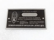 DATA PLATE FITS TO VINTAGE PLYYMOUTH EARLY CAR MODEL SMALL VERSION #V213-7