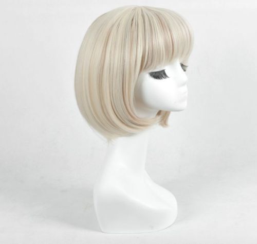 Gwen Stacy Blonde BOB Cosplay Costume Wig + a wig cap - Zdjęcie 1 z 3