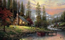 Landscape mountains nature river painting forest pier Custom Gaming Mat Desk