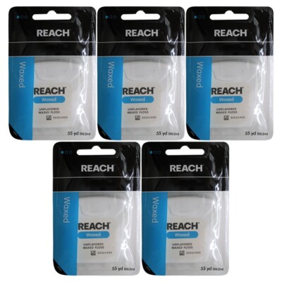 Reach Waxed Floss by Johnson & Johnson   Comfortable, Shred-Resistant, 5PCS