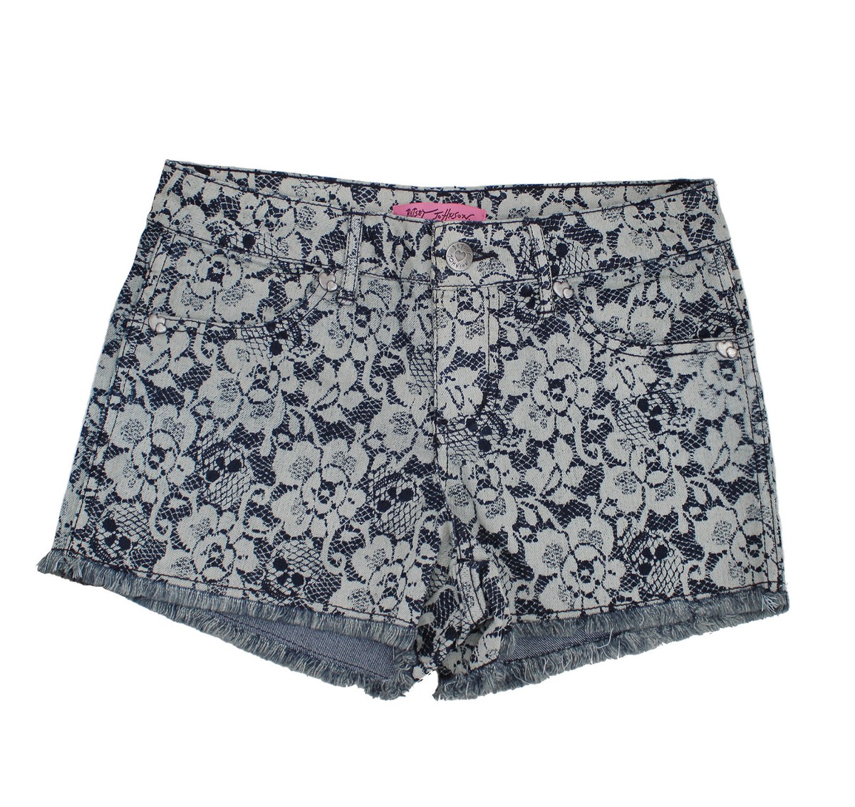 BETSEY JOHNSON vintageショートパンツ Betsey Johnson Women's Blue Skull Lace Pattern Fringe
