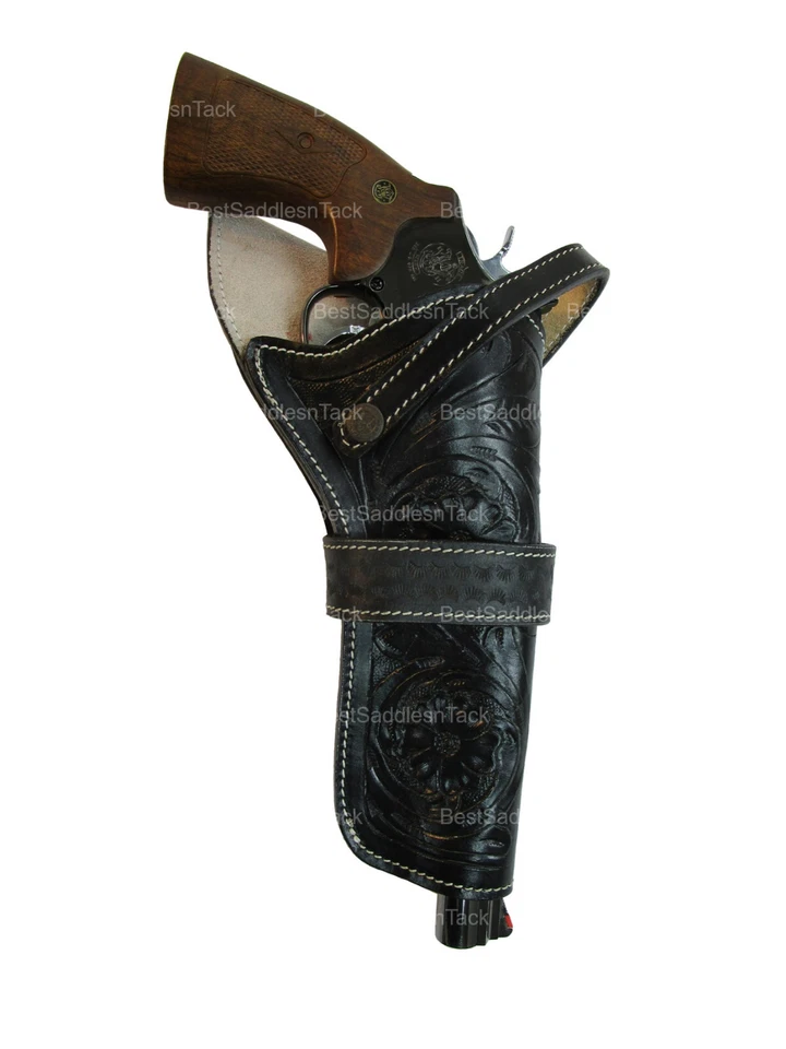 CROSS DRAW HOLSTER WESTERN FLORAL TOOLED LEATHER UNI FIT LONG BARREL GUN COVER - Image 2 of 4