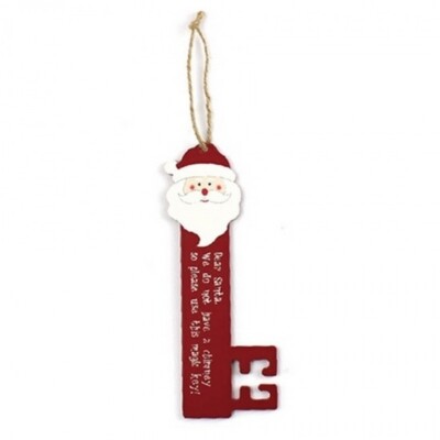 Weihnachtsmann Holz festlich Weihnachten Hängeschild Plakette - Wir haben keinen Kamin