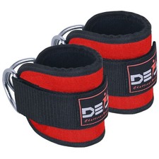 ANKLE D RING STRAPS Thigh Leg Pulley Lifting Padded Cable Attachment Gym Red