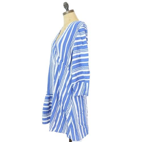 Vestido SOMBRILLA CHINTI & PARKER EE. UU. 4 Cuello en V Imitación Envoltura Mini Rayas Azul Blanco B23 - Imagen 4 de 6