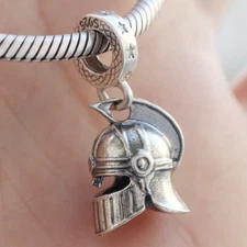 925 Sterling Silver Greek Spartan Ancient Soldier Helmet Charm Pendant Warrior