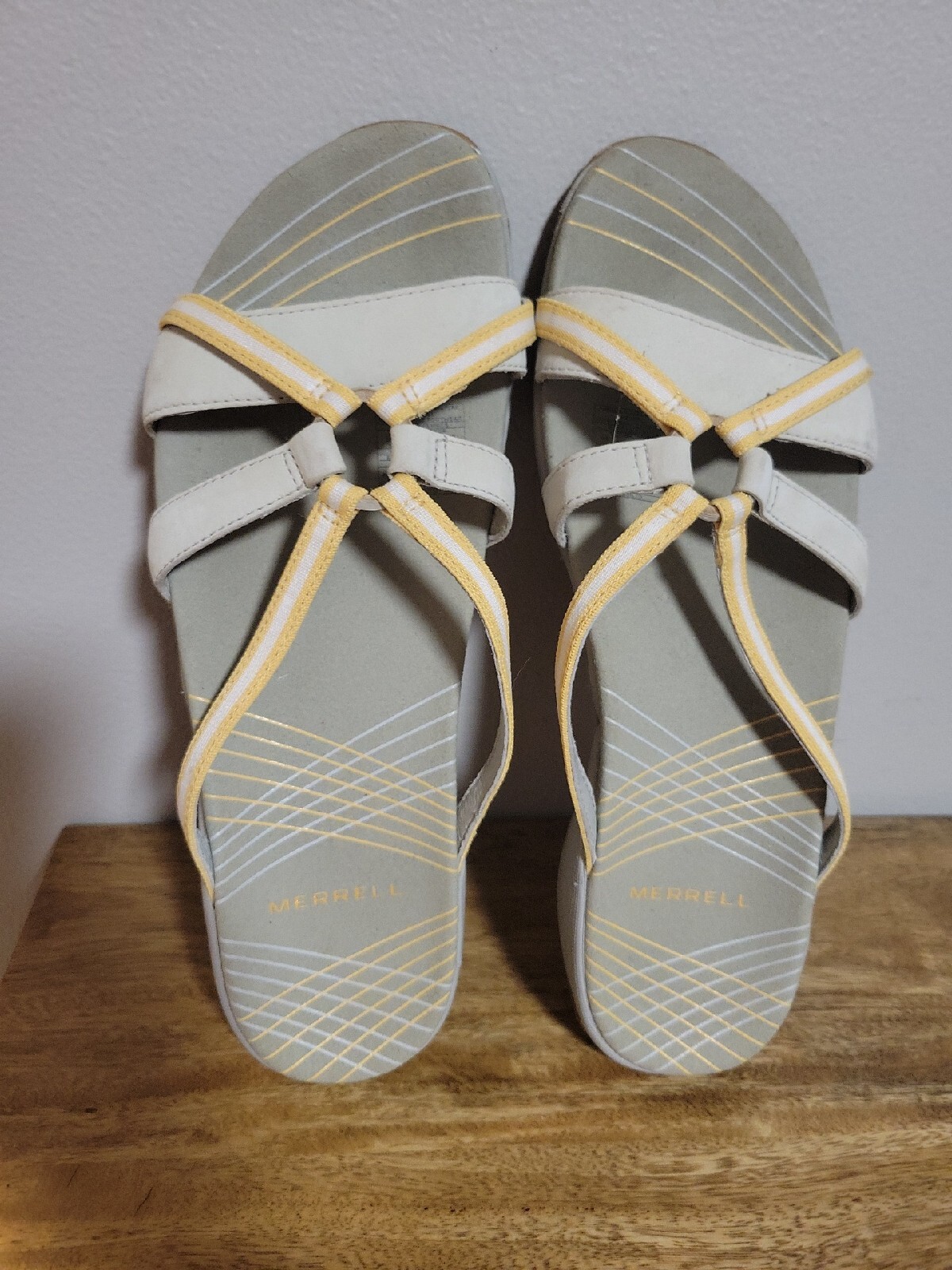 Merrell Sandali Camelia Giallo Marrone Pelle Slide Donna Tg 9 Usati Buone Condizioni