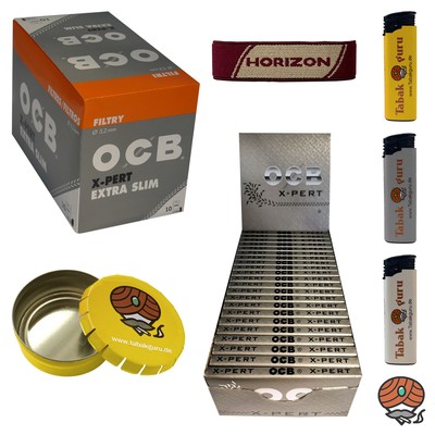 OCB X-PERT Extra Slim Filter + Drehpapier kurz, Feuerzeuge, Ascher, Pouch-Band