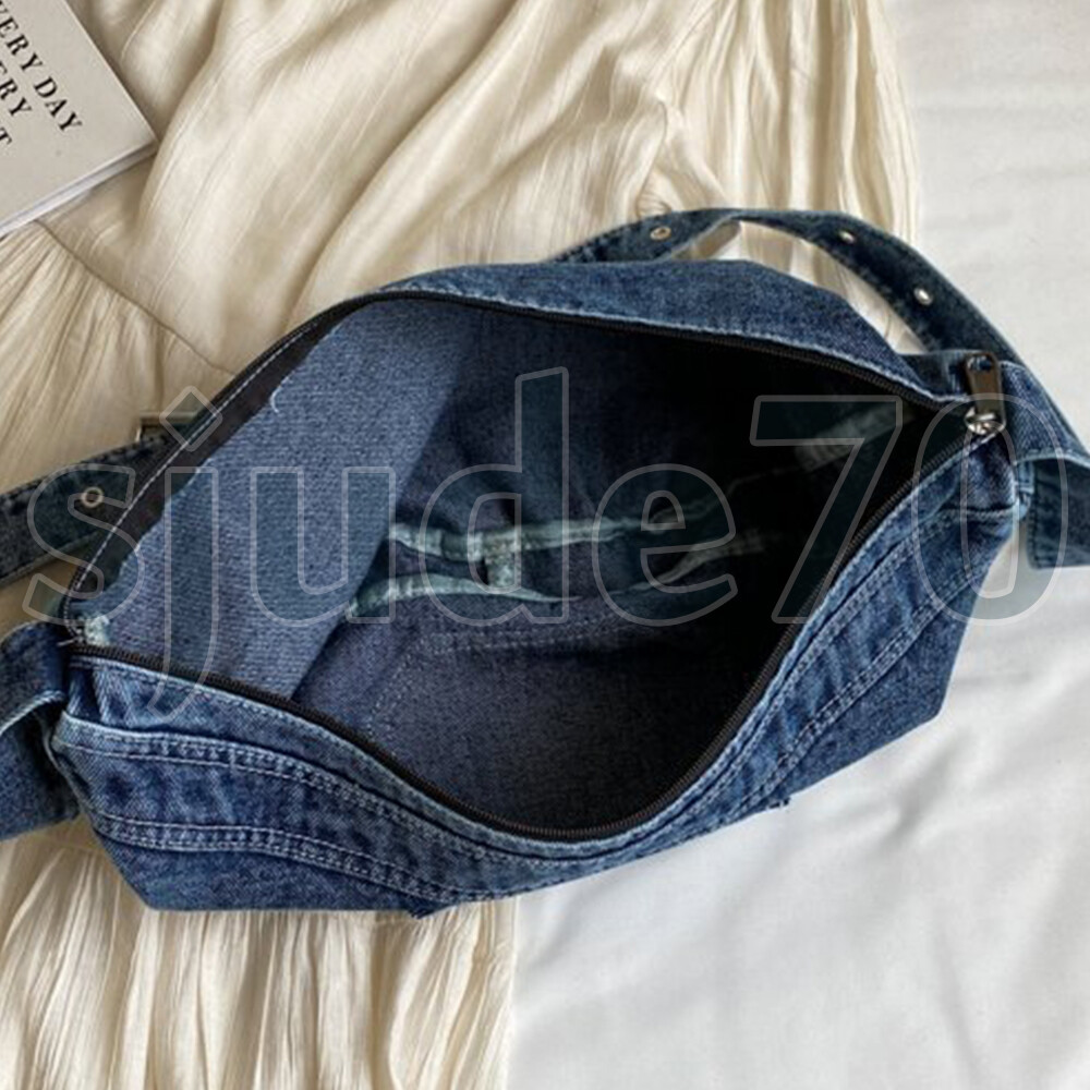 Women Denim Crossbody Bag Crescent Shoulder Handbags Blue