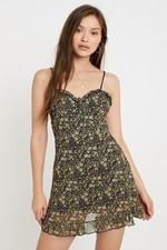 Urban Outfitters Aurelie Yellow Ditsy Floral Mesh Mini Dress - XS