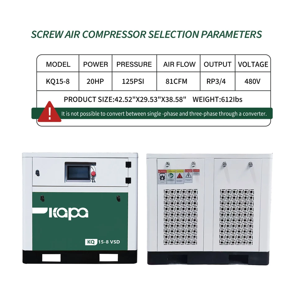 460V 20HP Rotary Screw Air Compressor 15KW 3PHase 125 PSI 81CFM Outlet NPT 3/4" - Image 2 of 4