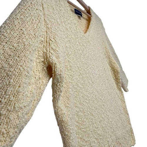 Maglione donna giallo burro scollo a V vintage boucle estivo taglia L - Foto 5 di 7