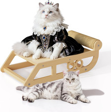 Modern Elevated Wood Cat Bed with Sisal Post - Easy Assembly, Moisture-Proof