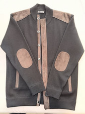 Gianni Marcelo Men s XL Black/Brown Merino Wool Acrylic Knit Zip Button Cardigan