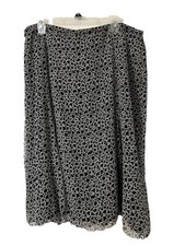 TALBOTS Woman 100 Iris Silk Lined Midi Skirt Sz 18W Black White Chiffon VTG