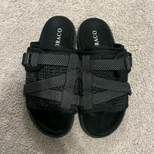 DRACO Men's Black Slide Sandals Synthetic Upper Buckle Accent