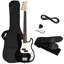 Electric Bass Guitar Full Size 4 String w/ Bag Strap Guitar Pick Amp Cord Black